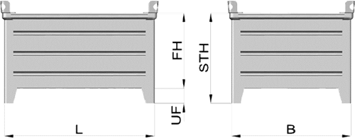 Stapelbehälter MES41 verzinkt 1000 mm x 800 mm x 600 mm, mit Klappe